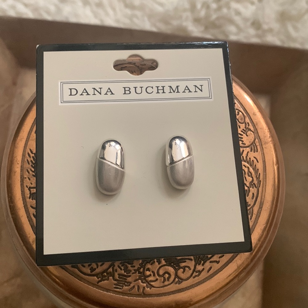 Silver Oval Drop Stud Earrings
